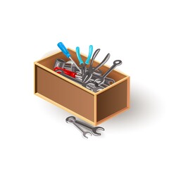 Cartoon equipment to repair house furniture, fix auto vehicle, carpentry works. Vector wrench, screwdriver, pliers. Idea of toolkit, mechanic toolbox isolated on white background