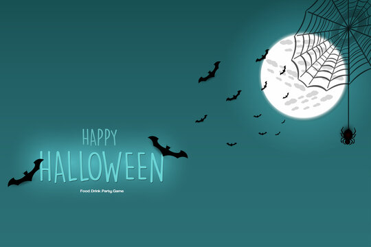 happy halloween on moon background with spider web.