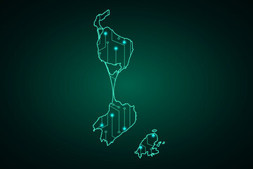 Map of Saint Pierre and Miquelon, network line, design sphere, dot and structure on dark background with Map Saint Pierre and Miquelon, Circuit board. Vector illustration. Eps 10