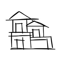 House icon of rough line art, simple, black 18