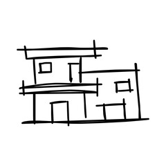 House icon of rough line art, simple, black 09