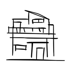 House icon of rough line art, simple, black 24