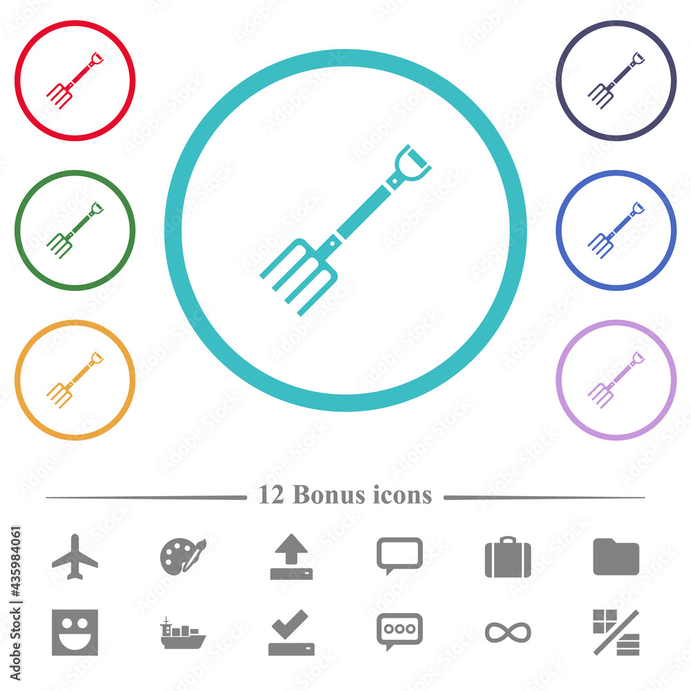 Poster pitchfork flat color icons in circle shape outlines