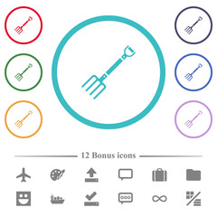 Pitchfork flat color icons in circle shape outlines