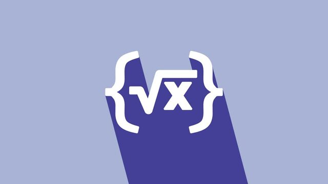 White Square root of x glyph icon isolated on purple background. Mathematical expression. 4K Video motion graphic animation