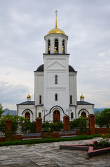 Fototapeta na wymiar Parish of the Holy Trinity Church. Church in Sayanogorsk.