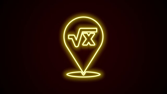 Glowing neon line Square root of x glyph icon isolated on black background. Mathematical expression. 4K Video motion graphic animation
