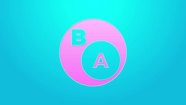 Pink line Subsets, mathematics, a is subset of b icon isolated on blue background. 4K Video motion graphic animation