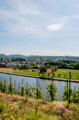 Saarburg, Saar, Fluss, Weinberge, Schifffahrt, Stadt, Altstadt, Altstadthäuser, Leuckbach, Leukmündung, Wasserfall, Weinstadt, Frühling, Rheinland-Pfalz, Deutschland