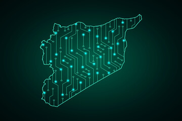 Map of Syria, network line, design sphere, dot and structure on dark background with Map Syria, Circuit board. Vector illustration. Eps 10
