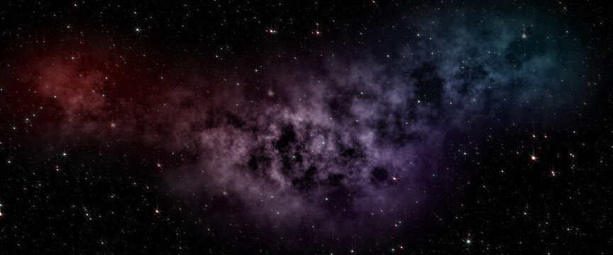 Stars in the galaxy. Panorama. The universe is filled with stars, nebulae and galaxies. © Background Studio