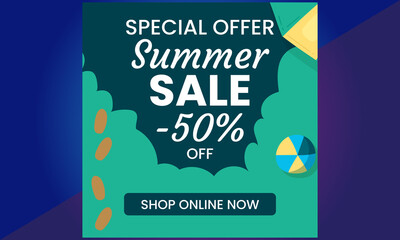 Summer Sale Banner suitable for social media posts, mobile apps, banners design and web ads. Vector fashion backgrounds.