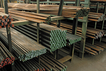 metal rods, steel bars and metal blanks with marking kept in warehouse