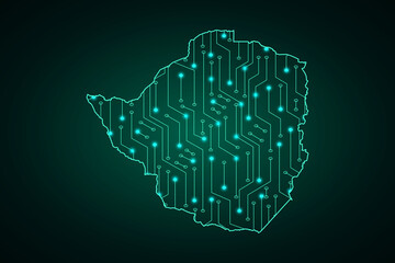 Map of Zimbabwe, network line, design sphere, dot and structure on dark background with Map Zimbabwe, Circuit board. Vector illustration. Eps 10