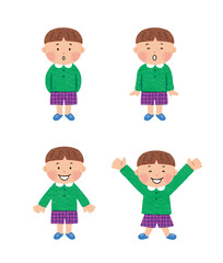 緑の服のかわいい男の子　4ポーズ