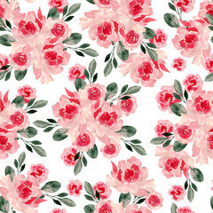 Watercolor seamless pattern with roses and peony flowers. Illustration