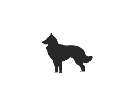 Hand drawn vector abstract stock flat graphic illustration with logo element,mystic tribal magic silhouette art of dog or wolf in simple style for branding,isolated on white background