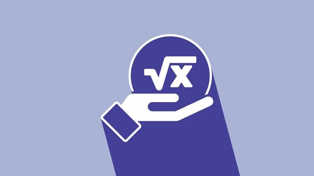 White Square root of x glyph icon isolated on purple background. Mathematical expression. 4K Video motion graphic animation