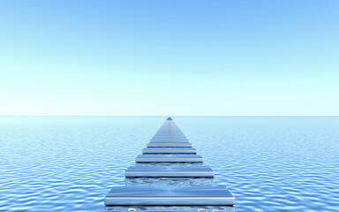 Obraz premium Empty walkway plate on water background. Abstract Minimal geometric. 3d rendering