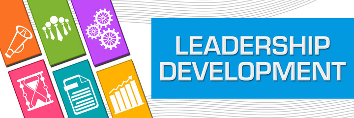 Obraz premium Leadership Development Blue Colorful Business Symbols Left Boxes 