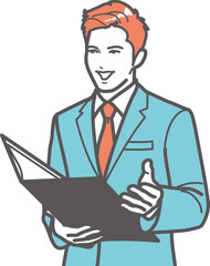 ファイルを持ち説明するビジネスマン