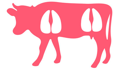 
A contour image of a red-orange cow on a white background with white footprints on the animal's body
