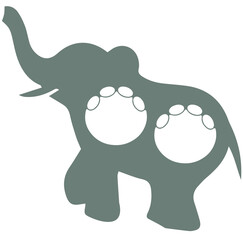 A contour image of a dark gray elephant on a white background with white footprints on the animal's body