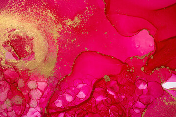 Abstract red watercolor and alcohol ink gradient drops.