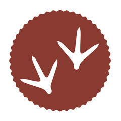 Obraz premium The contour image of the footprints of a rooster in white on a brown background in the form of a circle with a wavy frame