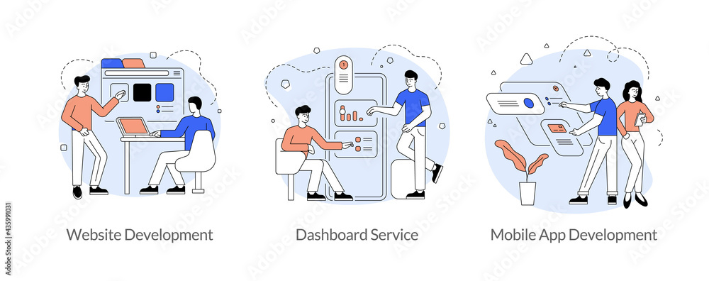 Poster it business company abstract concept. website development. dashboard service. mobile app development