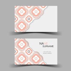 Pink business card design, Contact card for company. Two sided. Vector illustration. 