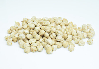 Background of legumes, chickpeas, on white background.