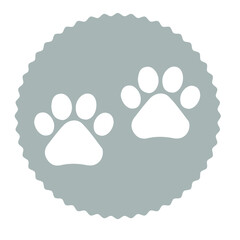 Obraz premium The image of the footprints of a white cat on a gray background in the form of a circle with a wavy frame