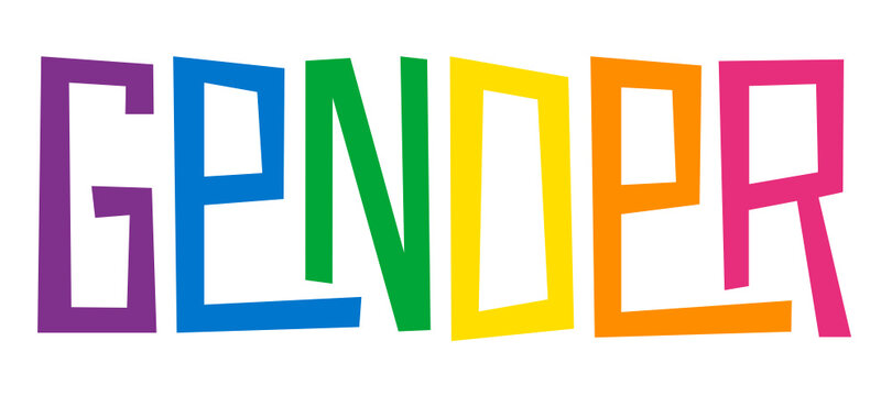GENDER rainbow gradient vector hand lettering banner on white background