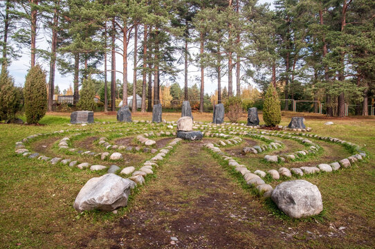 a labyrinth of stones. Landscaping.