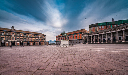 View of Piazza del Plebiscito in Naples, Italy 