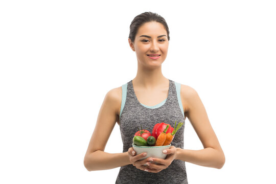 Fitness Woman Eating Right Food - Green Apple