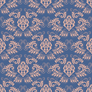 Damask seamless vector pattern. Classic old fashioned damask ornament, royal victorian seamless texture for wallpaper, textile, packaging. Baroque floral pattern © Larisa
