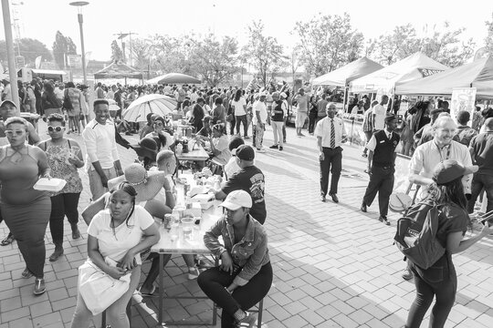 JOHANNESBURG, SOUTH AFRICA - Jan 05, 2021: Diverse African People At A Bread Based Street Food Outdoor Fest