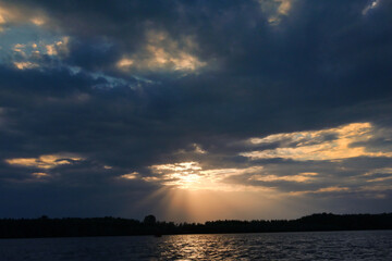 Dramatic sunset over Danube River Romania