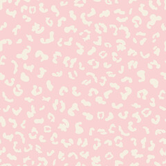 Simple leo seamless repeat pattern. Random placed, ecru white vector animal all over surface print on pink background.