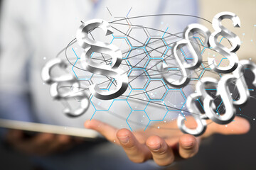 Law paragraph digital hologram background 3D rendering