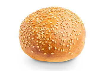fresh bun with sesame seeds with shadow isolated on a white background