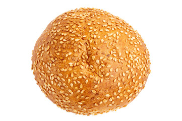 top view of fresh bun with sesame seeds without shadow isolated on a white background