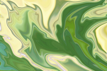 Acrylic art brush stroke paint abstract background illustration. Liquid green and yellow spots texture