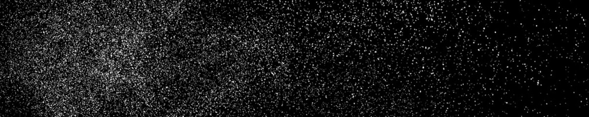 White Grainy Texture On Black. Panoramic Background. Wide Horizontal Long Banner For Site. Dust Overlay. Light Coloured Noise Granules. Snow Vector Elements. Illustration, EPS 10.