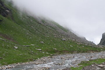 The Scenic view of the Himalayan Mountains and Valleys, from Manali in Himachal Pradesh, and further to Rohtang Pass.