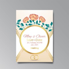 Art Deco, floral wedding invitation, golden white luxury elegant retro.