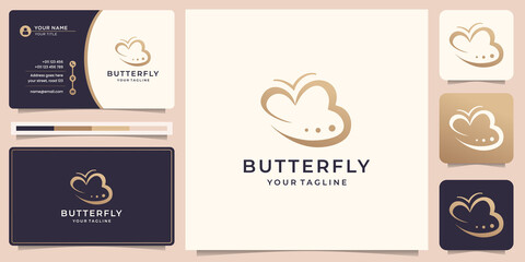 creative abstract butterfly logo. wing butterfly concept,luxury,nature,elegant,gold design with business card template. premium vector