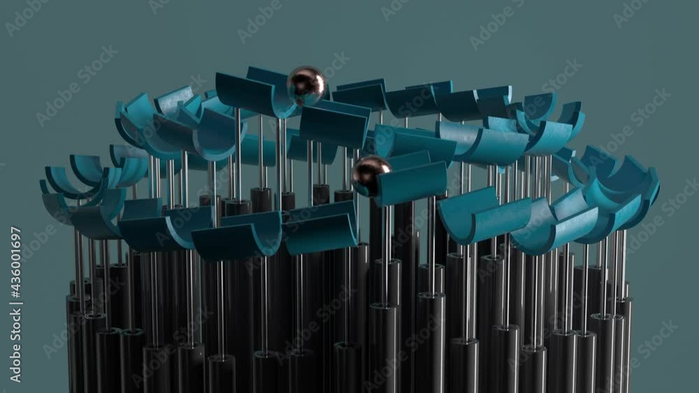 Poster colored 3d render of infinite metal moving on the surface of split pipes that are up to hold it. min